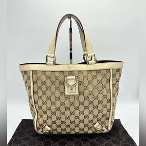 Gucci Beige/Cream GG Canvas And Leather Abbey D-Ring Tote